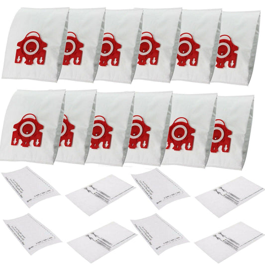 12 Synthetic Bags & 8 Filters For Miele S700-S758 S6000-6999 S247i S247 Vacuum Sparesbarn