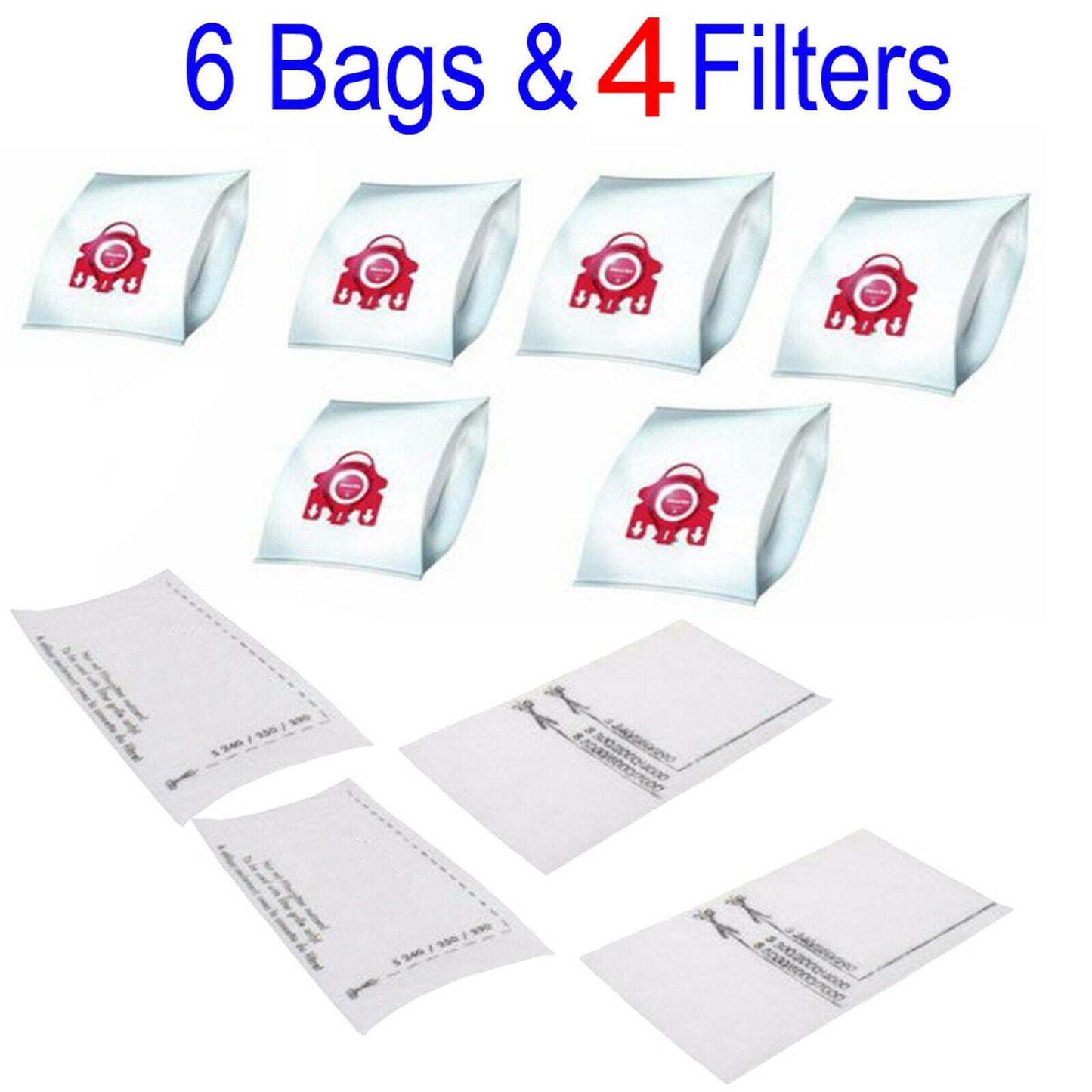 6 Dust Bags & 4 Filters For Miele FJM Hyclean C1 C2 S4 S6 S290 S381 S6210 S514 Sparesbarn