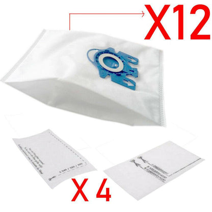 12 Synthetic Vacuum Bag + 8 Filter For Miele GN Blue C1 C2 C3 S5 S8 S5210 AU Sparesbarn