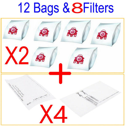 12 Dust Bags & 8 Filters For Miele FJM Compact C1 Young Style PowerLine 1015152 Sparesbarn