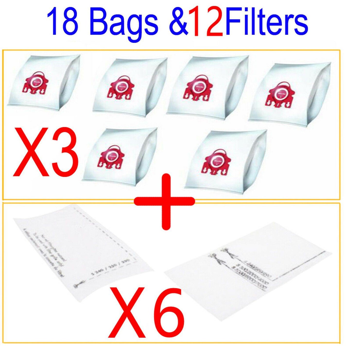 18 Vacuum Dust Bags & 12 Filters For Miele S251i-1 S255 S255i S256 S291 S291-2 Sparesbarn